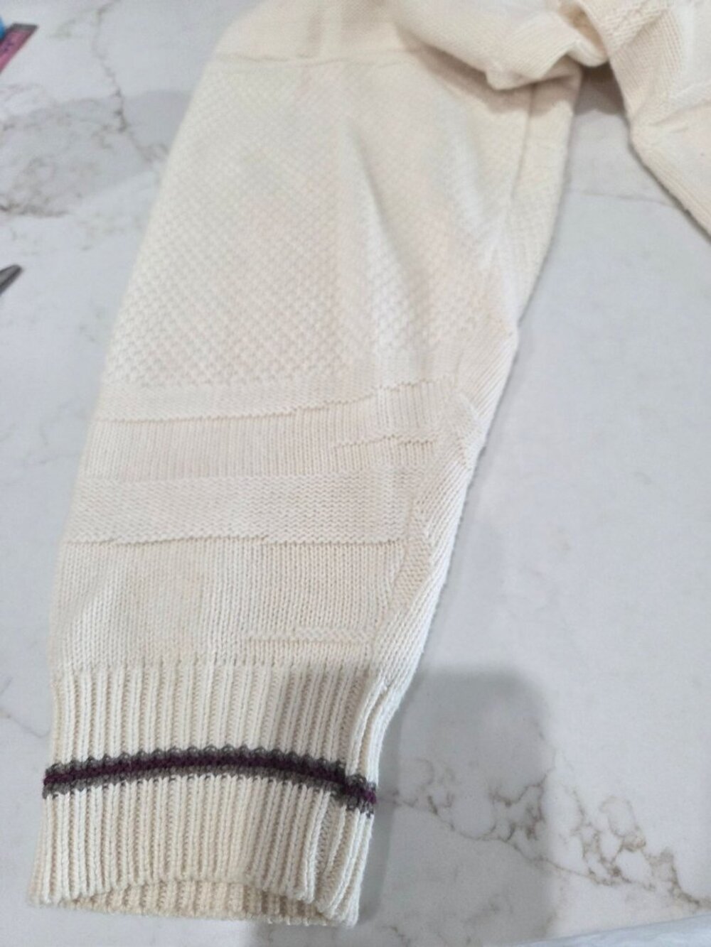 VTG Shenandoah Golf Sweater Mens Sz M Ivory Textured 3D Knit Embroidered 90s - Picture 6 of 11